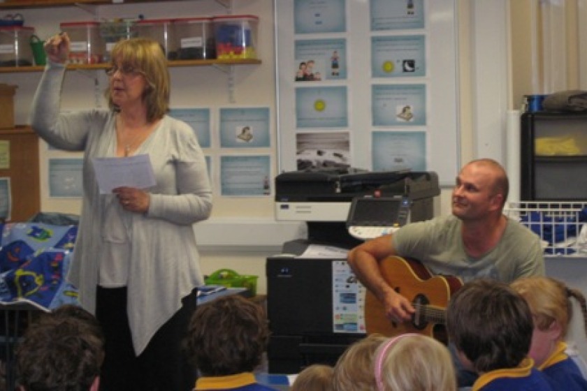 Caryl Parry-Jones and Christian Phillips at the Bunscoill Ghaelgagh