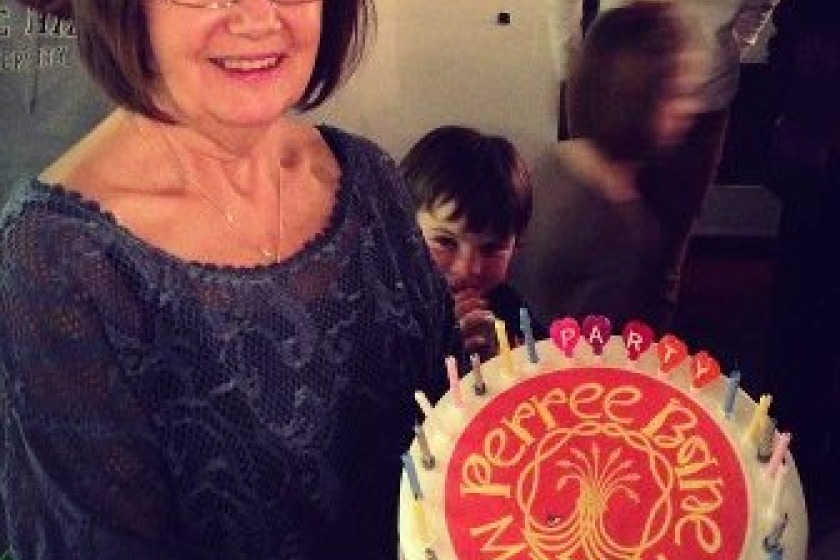 Carol Hayes with the Perree Bane birthday cake