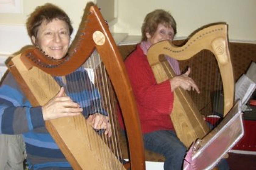 Harp players Leo Phillips and Kit Myers